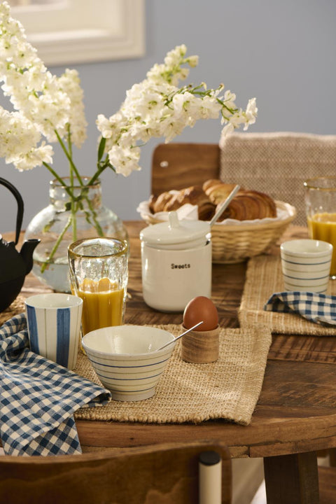 Ib Laursen Becher Steingut Nordby mit Streifen 4er Set - Weingärtners Genusshandwerk