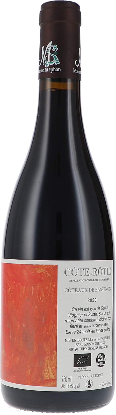Weinflasche Maison Stephan Côte Rôtie „Côteaux de Bassenon“ AOC BIO, Rotwein von der nördlichen Rhône