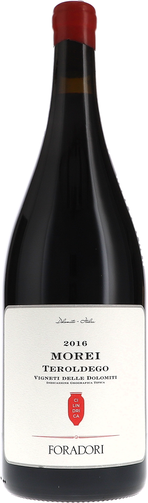 Weinflasche Foradori Morei Cilindrica Teroldego Vigneti delle Dolomiti IGT, Rotwein aus dem Trentino