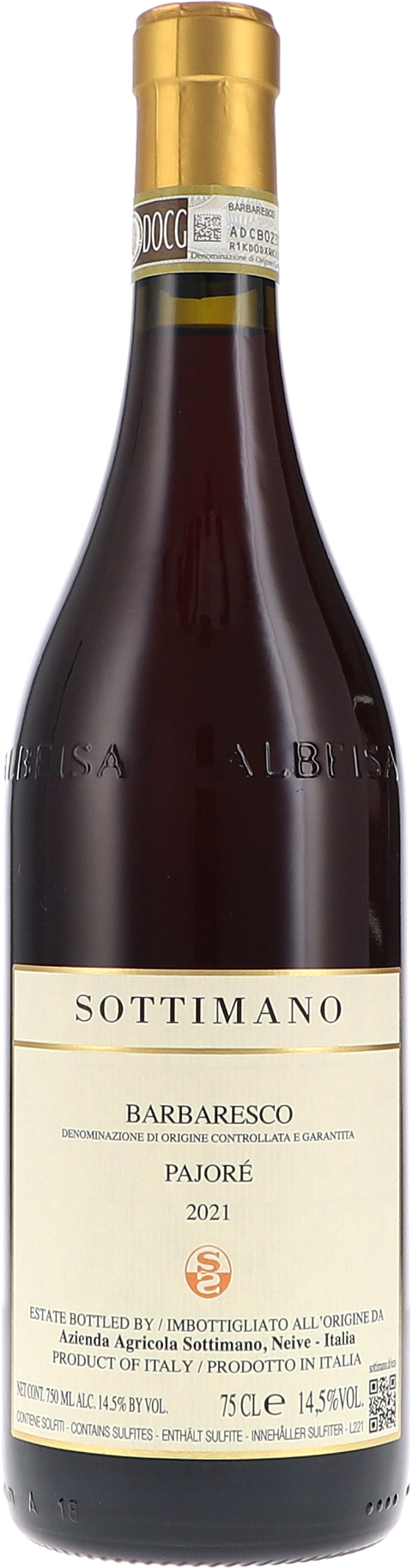 Weinflasche Sottimano Pajoré, Barbaresco DOCG, Rotwein aus dem Piemont