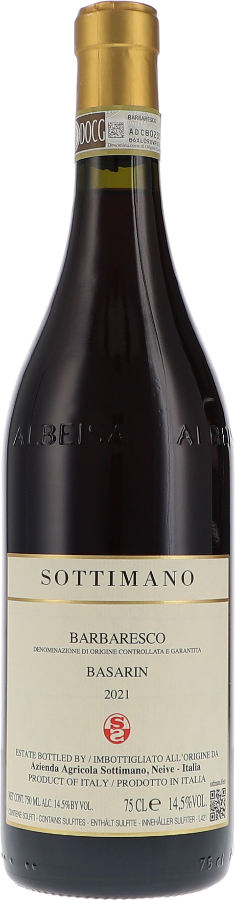 Weinflasche Sottimano Basarin, Barbaresco DOCG, Rotwein aus dem Piemont