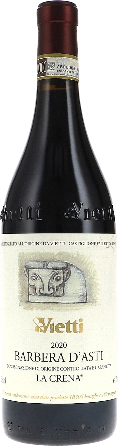 Weinflasche Vietti Barbera d'Asti DOCG „La Crena“ BIO, Rotwein aus dem Piemont