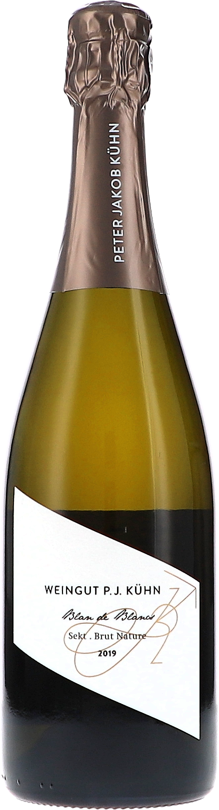 Weinflasche Peter Jakob Kühn Blanc de Blancs, Sekt Brut Nature, Schaumwein aus dem Rheingau