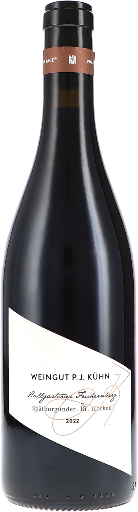 Weinflasche Peter Jakob Kühn Hallgartener Frühernberg VDP Erste Lage BIO, Rotwein aus dem Rheingau