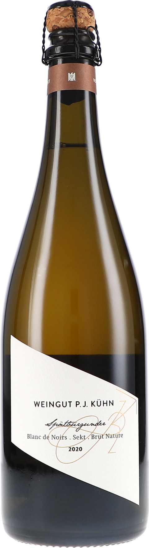 Weinflasche Peter Jakob Kühn Blanc de Noirs Sekt, Brut Nature, Schaumwein aus dem Rheingau