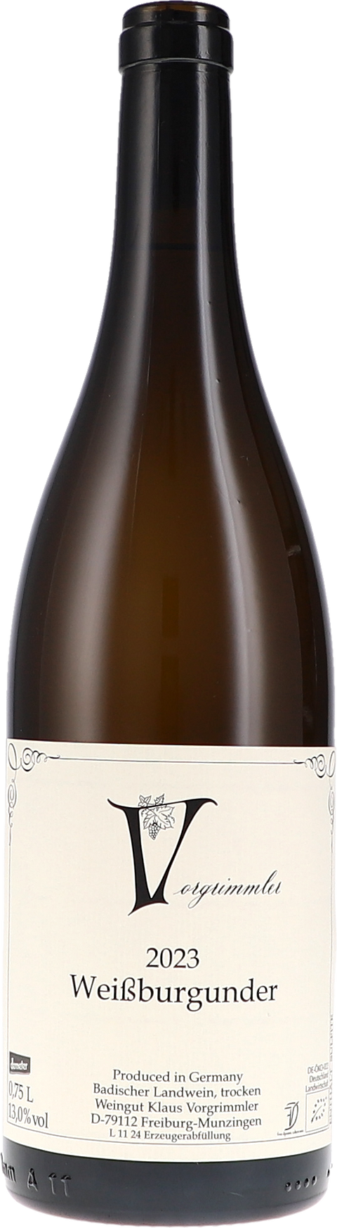 Weinflasche Klaus Vorgrimmler Weißburgunder BIO, Weißwein aus Baden