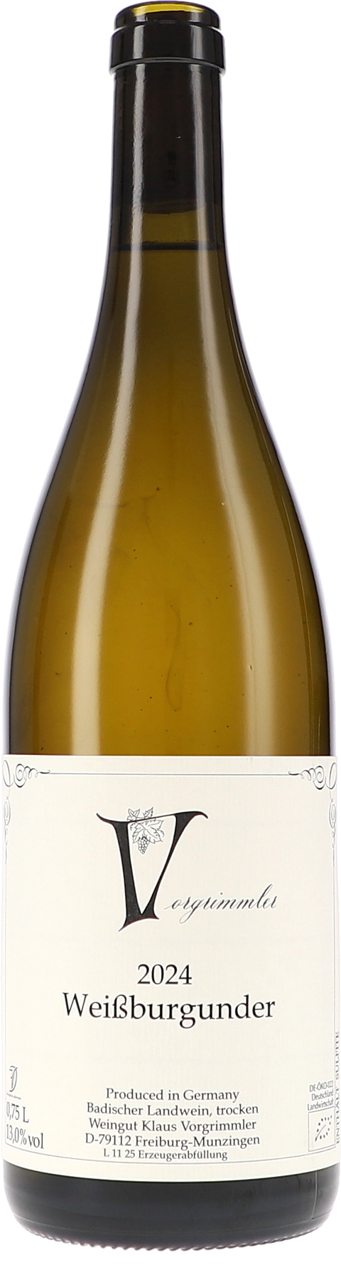 Weinflasche Klaus Vorgrimmler Weißburgunder BIO, Weißwein aus Baden