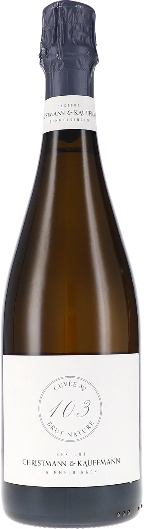 Weinflasche Christmann & Kauffmann Cuvée No. 103, Sekt Brut Nature L20, Schaumwein aus der Pfalz
