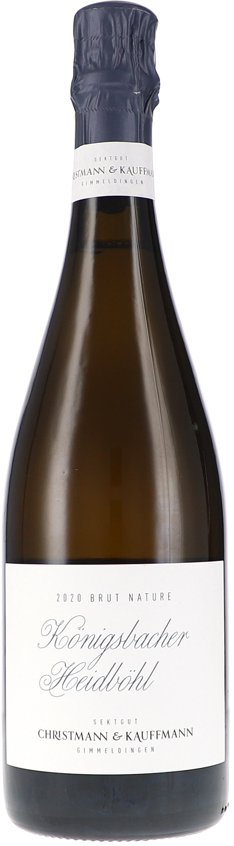 Weinflasche Christmann & Kauffmann Königsbacher Heidböhl, Sekt Brut Nature, Schaumwein aus der Pfalz