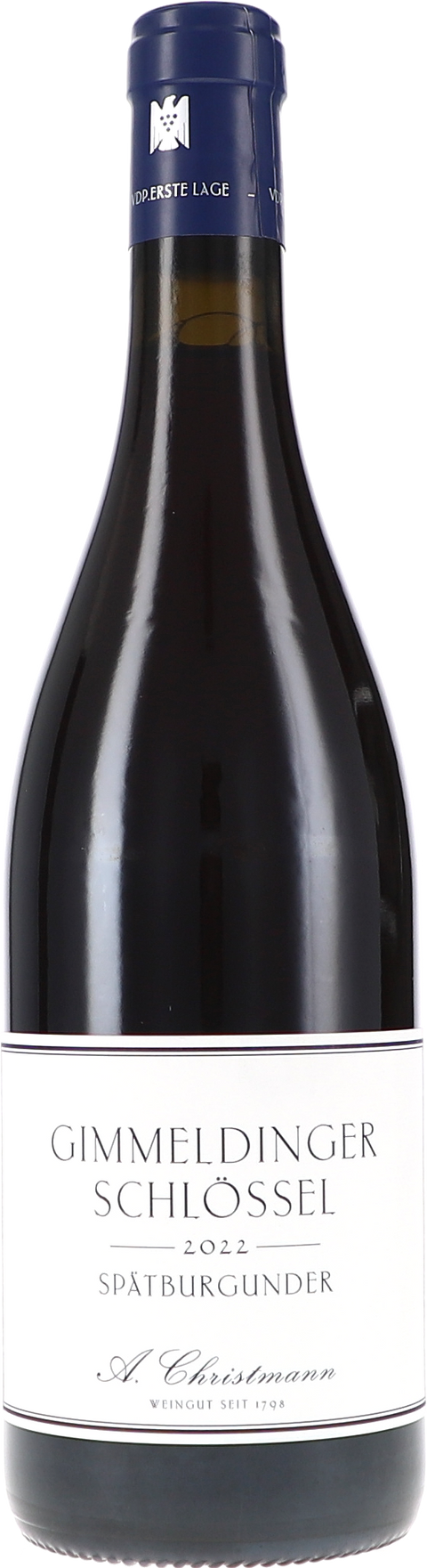 Weinflasche Christmann Gimmeldinger Schlössel Spätburgunder VDP Erste Lage BIO, Rotwein aus der Pfalz