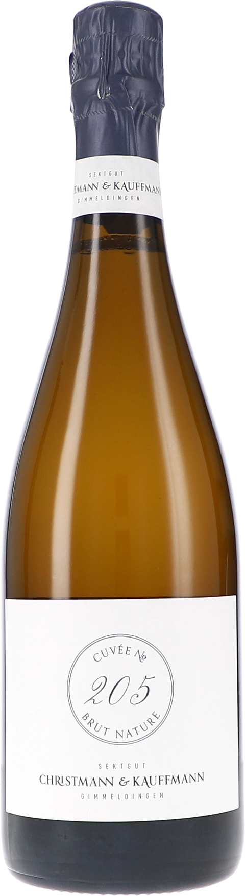Weinflasche Christmann & Kauffmann Cuvée No. 205, Sekt Brut Nature L22, Schaumwein aus der Pfalz