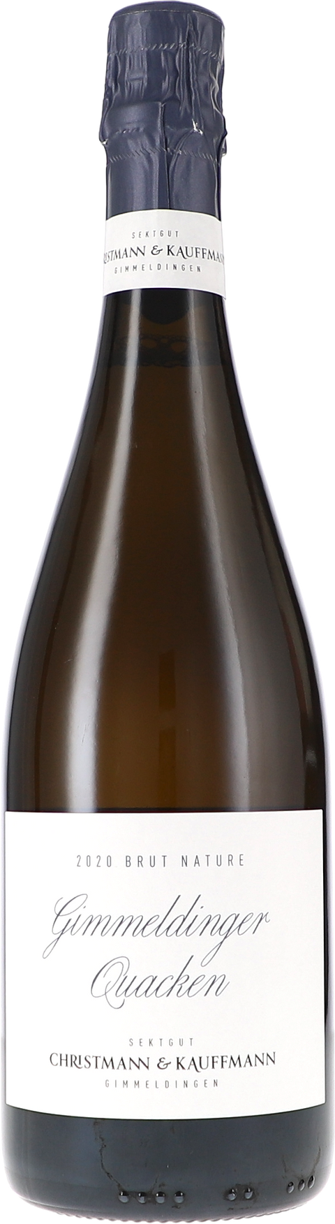 Weinflasche Christmann & Kauffmann Gimmeldinger Quacken Sekt Brut Nature, Schaumwein aus der Pfalz