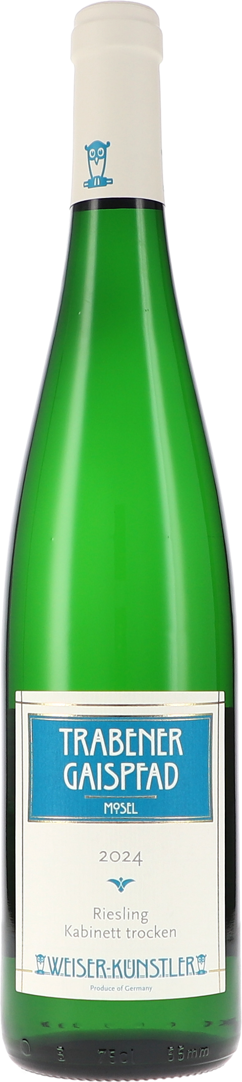 Weinflasche Weiser-Künstler Trabener Gaispfad Riesling Kabinett trocken BIO, Weißwein von der Mosel