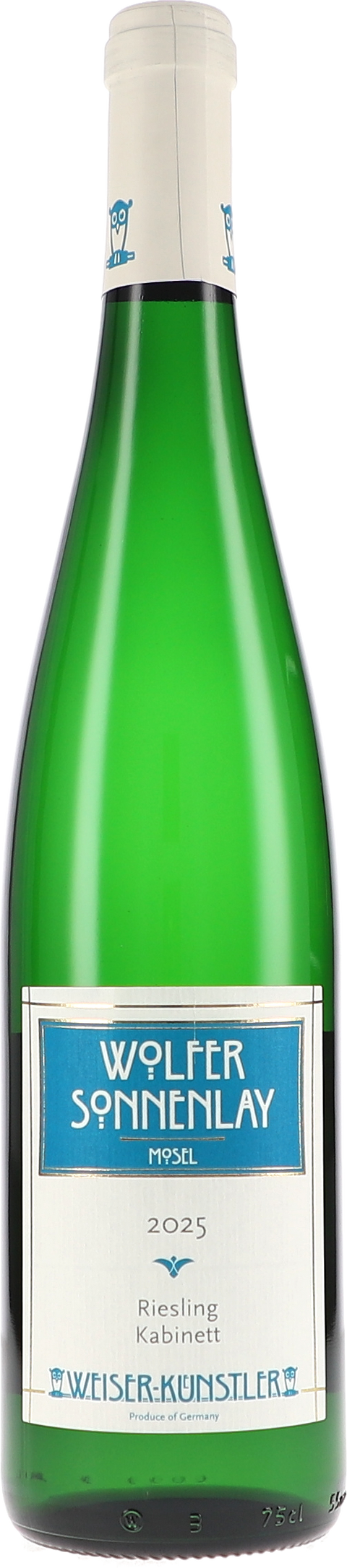 Weinflasche Weiser-Künstler „Wolfer Sonnenlay“ Riesling Kabinett BIO, Weißwein von der Mosel