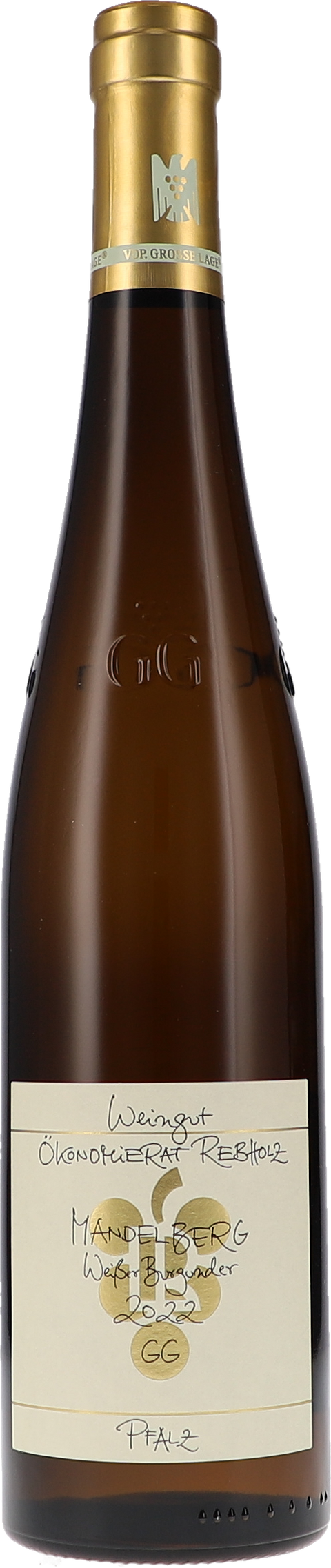 Weinflasche Ökonomierat Rebholz Weisser Burgunder „Mandelberg“ GG BIO, Weißwein aus der Pfalz