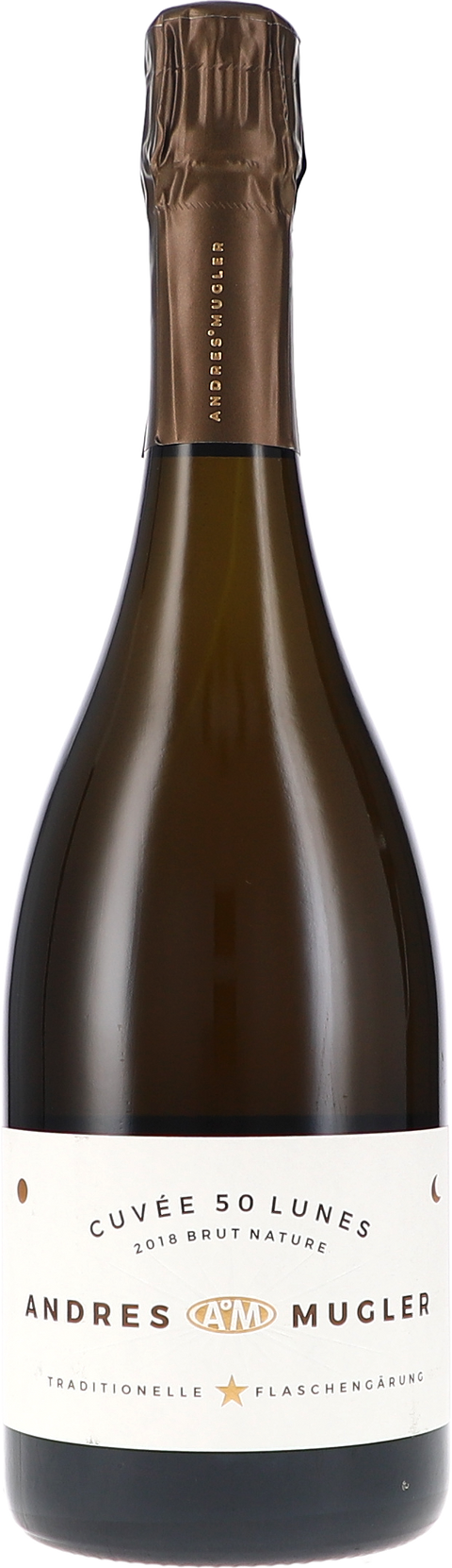 Weinflasche Andres&Mugler Cuvée 50 Lunes Sekt Brut Nature BIO, Schaumwein aus der Pfalz
