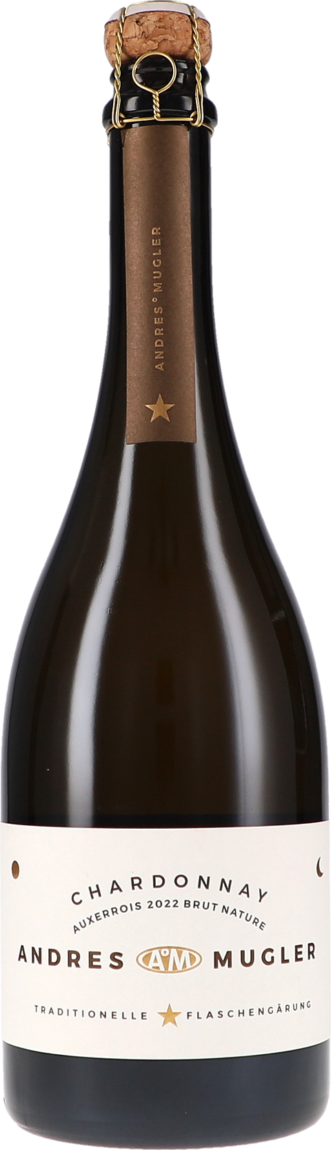 Weinflasche Andres&Mugler Chardonnay Auxerrois Sekt Brut Nature BIO, Schaumwein aus der Pfalz