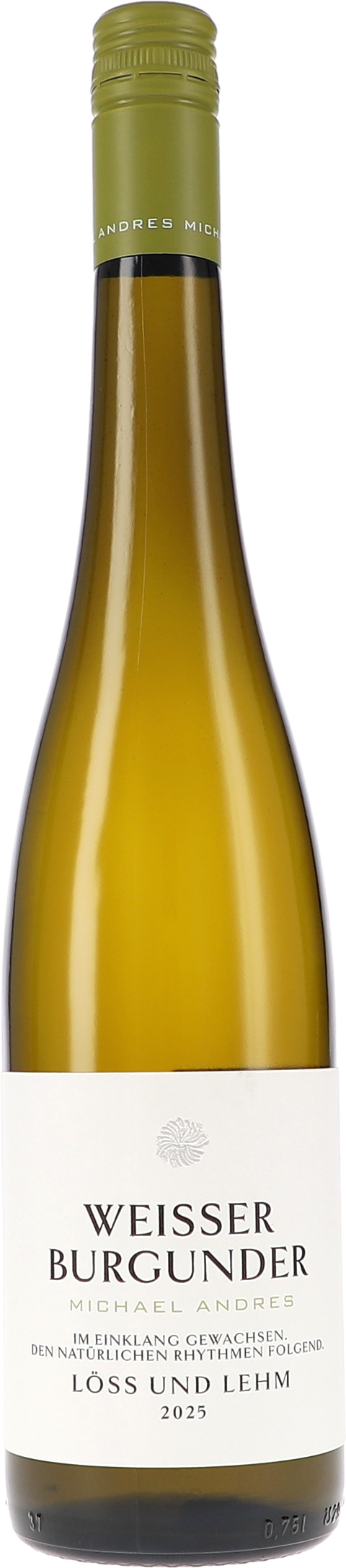 Weinflasche Michael Andres Weisser Burgunder, Löss und Lehm BIO, Weißwein aus der Pfalz