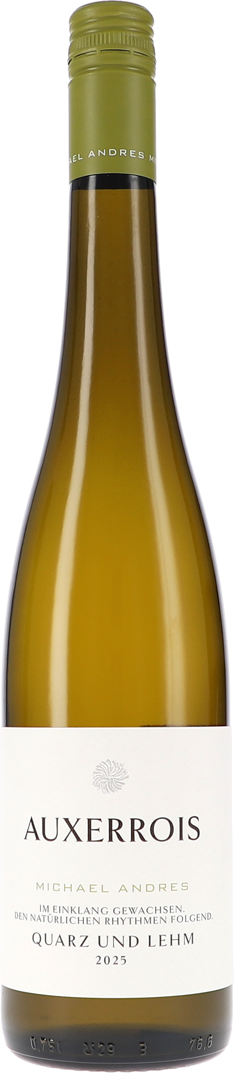 Weinflasche Michael Andres Auxerrois, Quarz und Lehm BIO, Weißwein aus der Pfalz