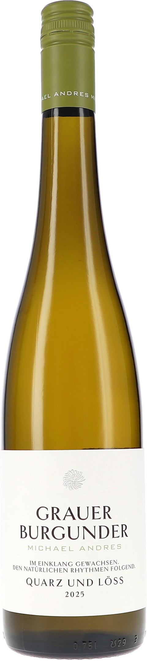 Weinflasche Michael Andres Grauer Burgunder, Quarz und Löss BIO, Weißwein aus der Pfalz