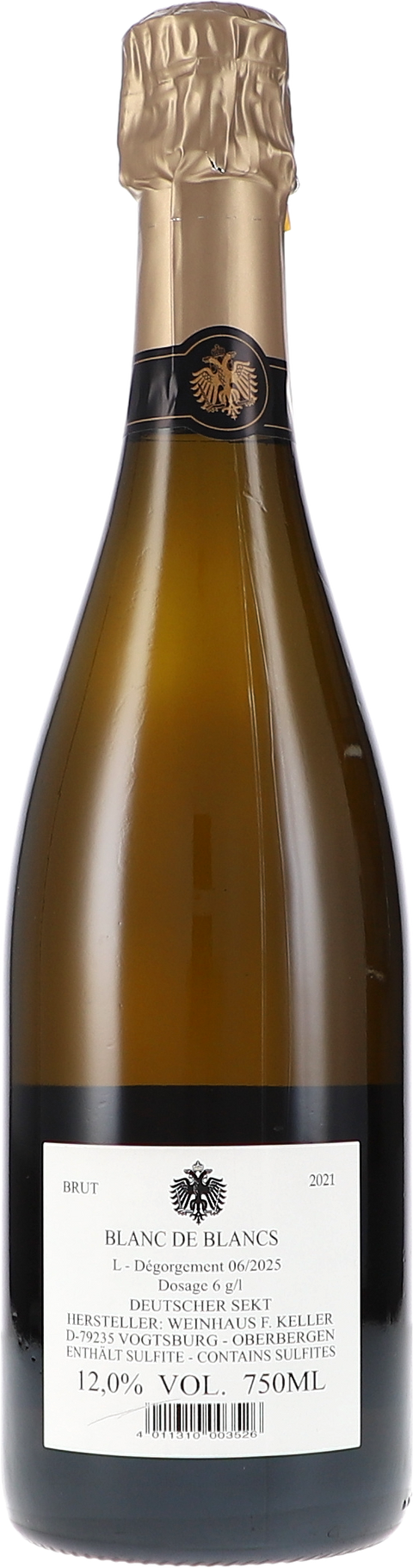 Franz Keller Blanc de Blancs, Sekt Brut 2021 Rücketikett