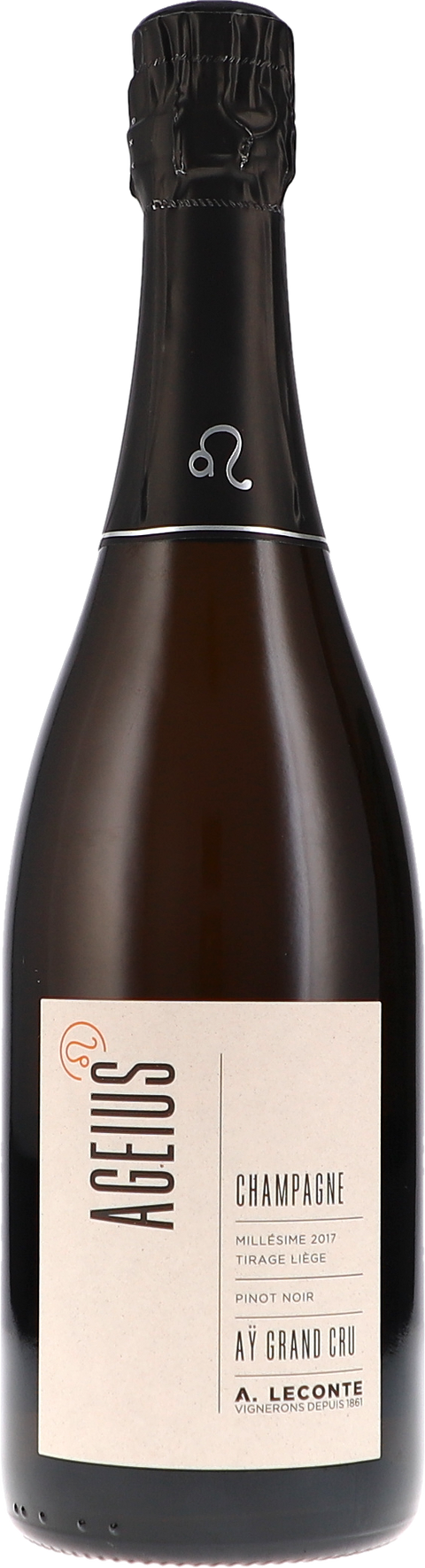 Weinflasche Alexis Ageius, Ay Grand Cru Extra Brut, Schaumwein aus der Champagne