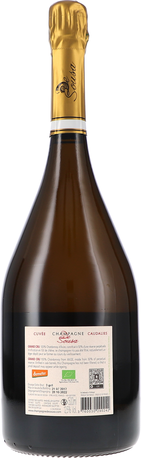 De Sousa et Fils Cuvée des Caudalies Blanc de Blancs Grand Cru Extra Brut BIO 1,5L Rücketikett