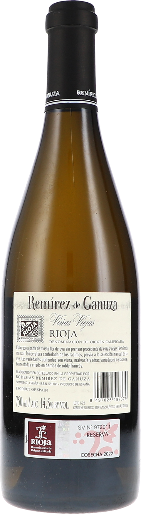 Remirez de Ganuza Blanco Reserva 2022 Rücketikett