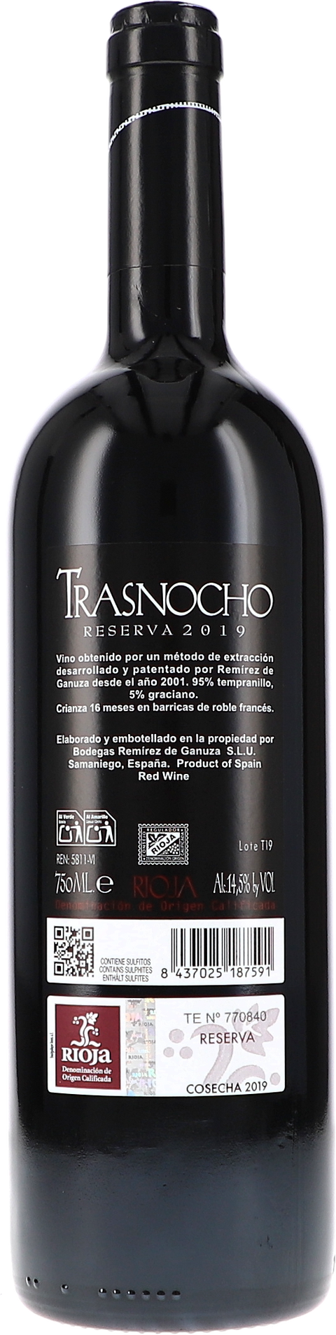 Weinflasche Remirez de Ganuza Transnocho Reserva, Rotwein aus der Rioja