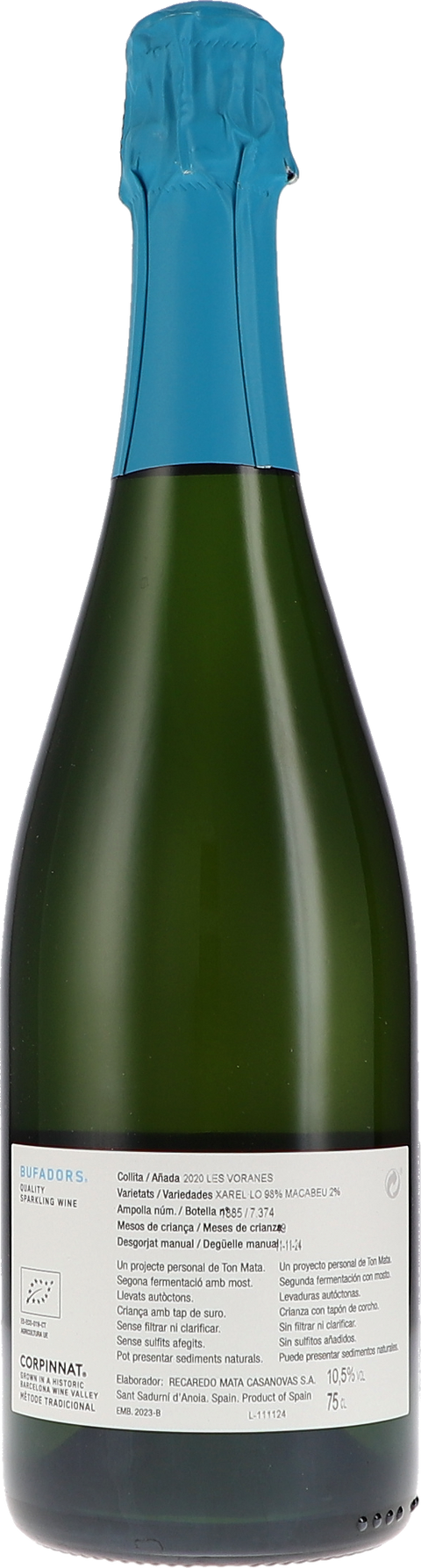 Recaredo Bufadors, Les Voranes Brut Nature, ungeschwefelt 2020 BIO Rücketikett