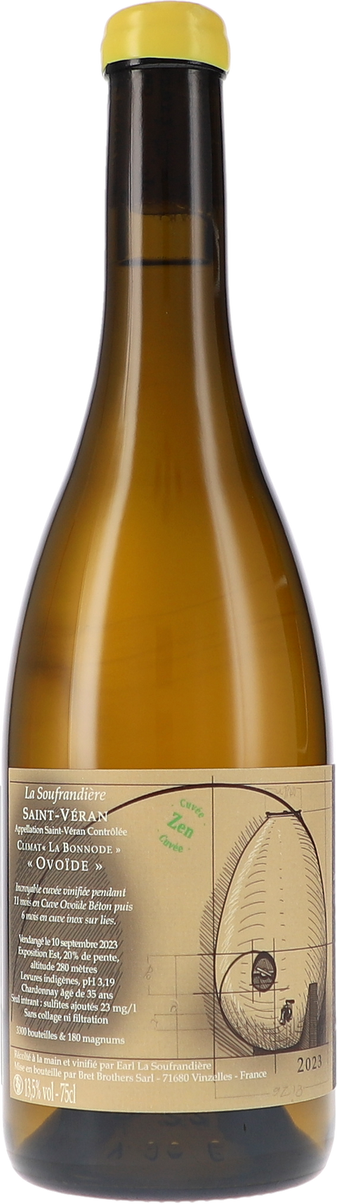 Weinflasche La Soufrandière Saint-Véran Climate „La Bonnode“ Ovoide Zen AOC BIO, Weißwein aus Burgund