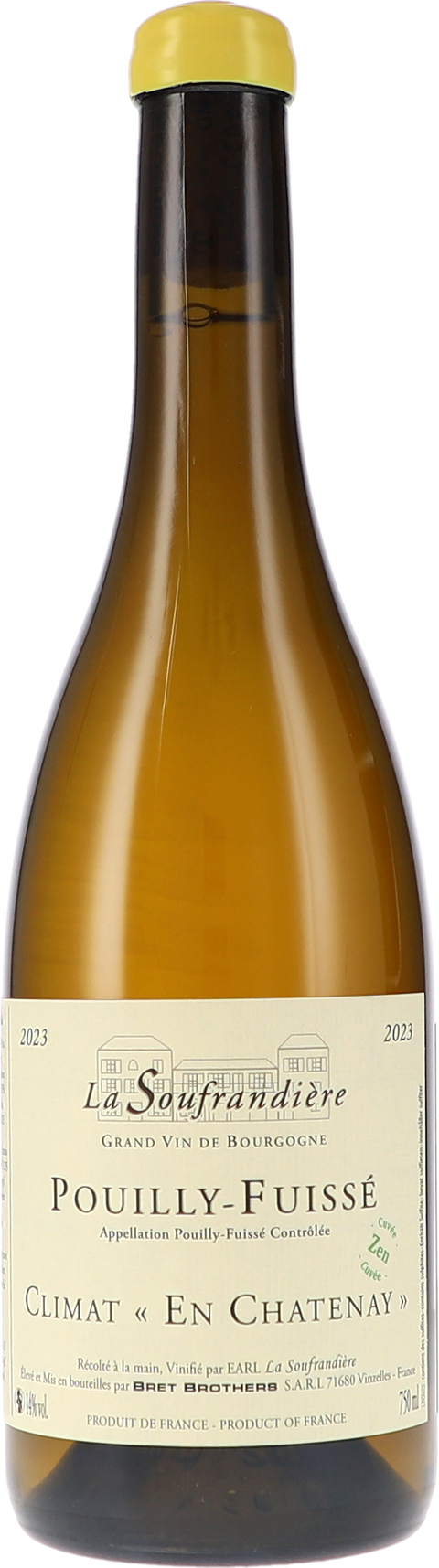 Weinflasche La Soufrandière Pouilly-Fuissé Climat „En Chatenay“ Zen AOC BIO, Weißwein aus Burgund