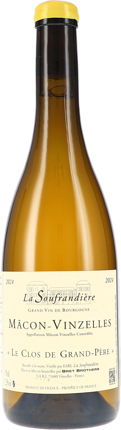 Weinflasche La Soufrandière Mâcon-Vinzelles „Le Clos de Grand-Père“ AOC BIO, Weißwein aus Burgund