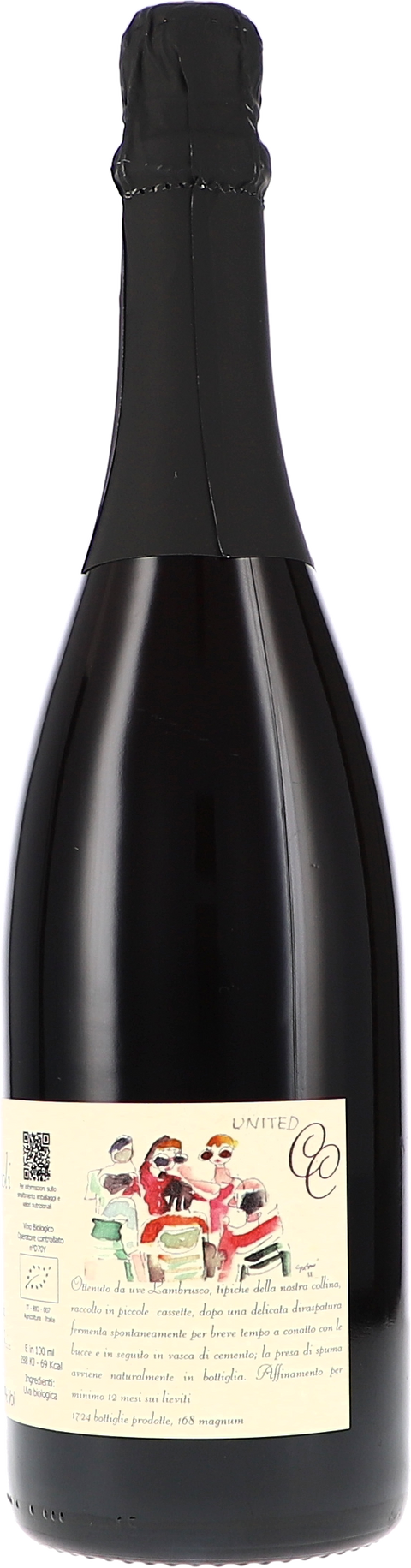 Weinflasche Cinque Campi Rio degli Sgoccioli, Spumante dell'Emilia IGT BIO, Rotwein aus der Emilia-Romagna