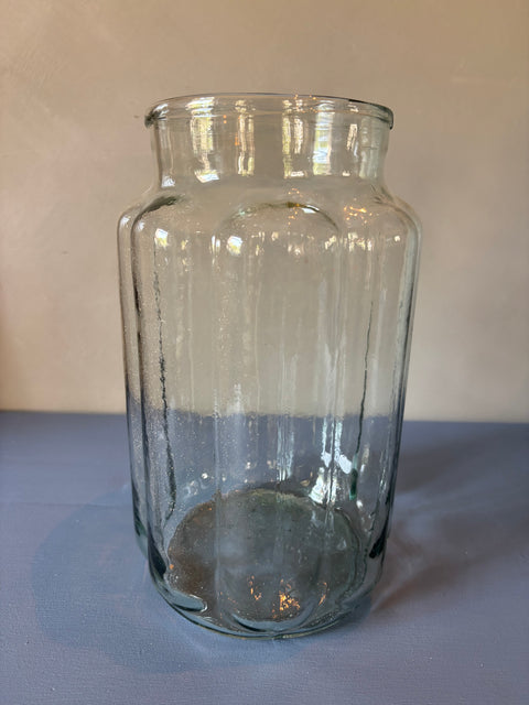 Vintage Glas Vase grob geriffelt hoch
