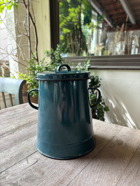 Alte Emaille Milchkanne Blau Grün - Weingärtners Genusshandwerk