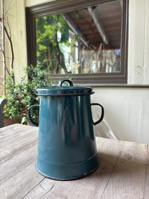 Alte Emaille Milchkanne Blau Grün - Weingärtners Genusshandwerk