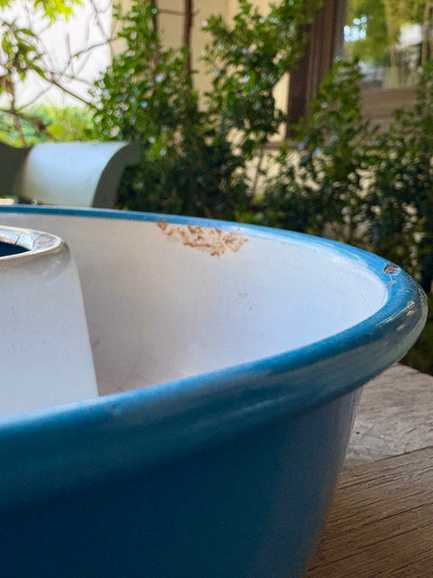 Vintage Emaille Kuchenform in Blau-Weiß Ø: 21,5 cm
