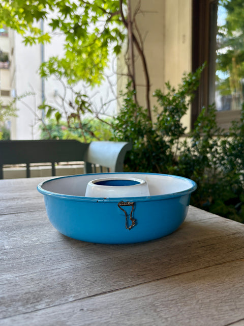 Vintage Emaille Kuchenform in Blau-Weiß Ø: 21,5 cm