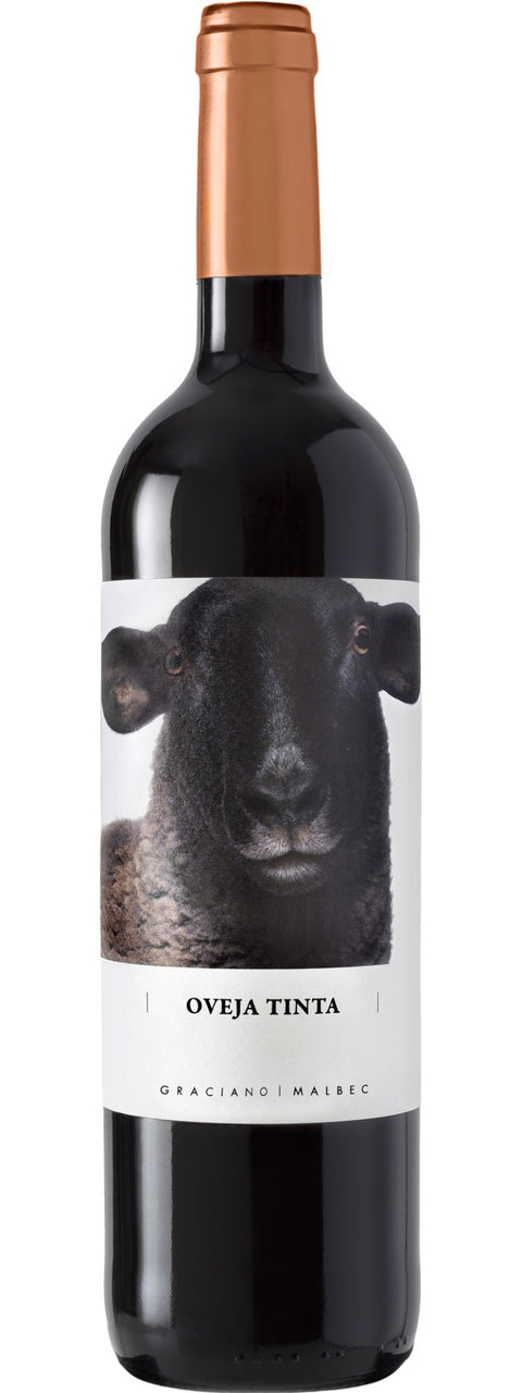 Bodegas y Viñedos Fontana Rotwein Oveja Tinta Graciano Malbec 2021, dunkle Weinflasche mit Etikett und Schlegel.