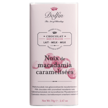 Dolfin Schokolade 38% mit karamellisierten Macadamia 70g