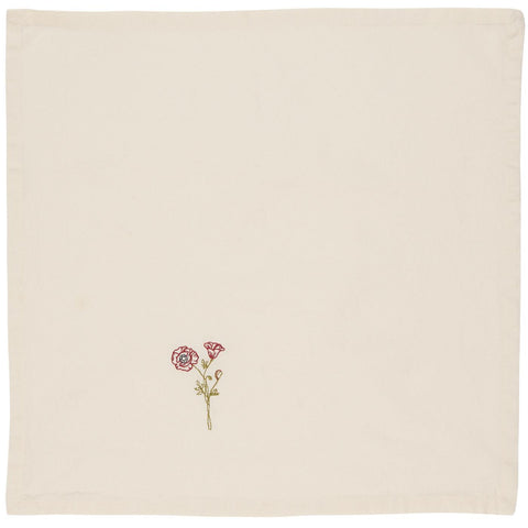 Ib Laursen Stoffserviette Flora mit Mohnblume auf cremefarbenem Stoff, elegantes Textil für die Tischdekoration