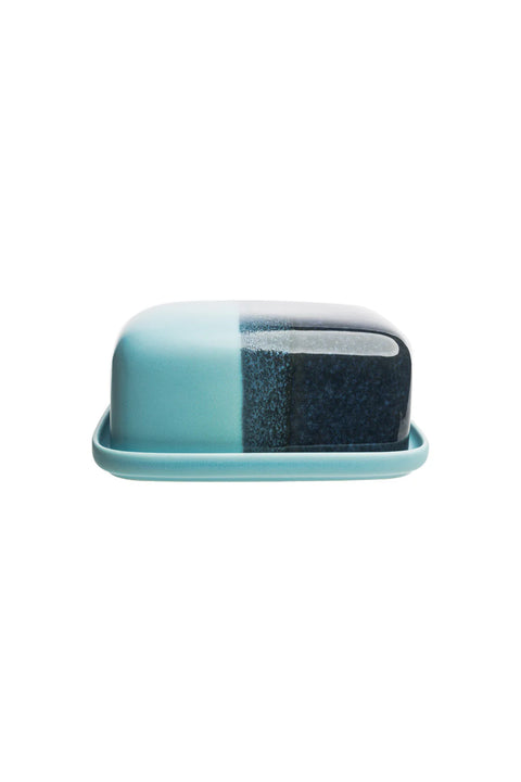 Butterdose aus Steinzeug mit reaktiver Glasur von Tranquillo, im industriellen Design, zeigt die elegante, handgefertigte