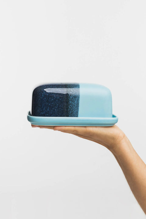 Butterdose aus Steinzeug mit reaktiver Glasur von Tranquillo, industrielles Design, elegante Aufbewahrungsbox für Butter