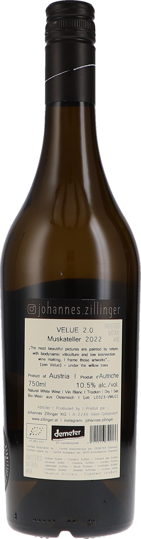 Etikett Johannes Zillinger JZ. Velue Muskateller BIO, Orangewein