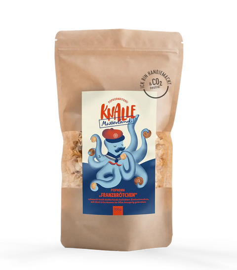 Knalle Popcorn Franzbrötchen Zimtschnecke Popcorn 100g, gebratenes Popcorn mit Zimt- und Butteraroma, leicht gebräunt
