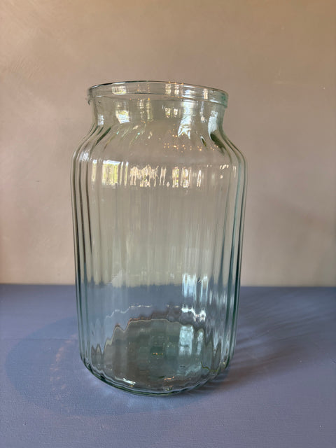 Vintage Glas Vase geriffelt hoch
