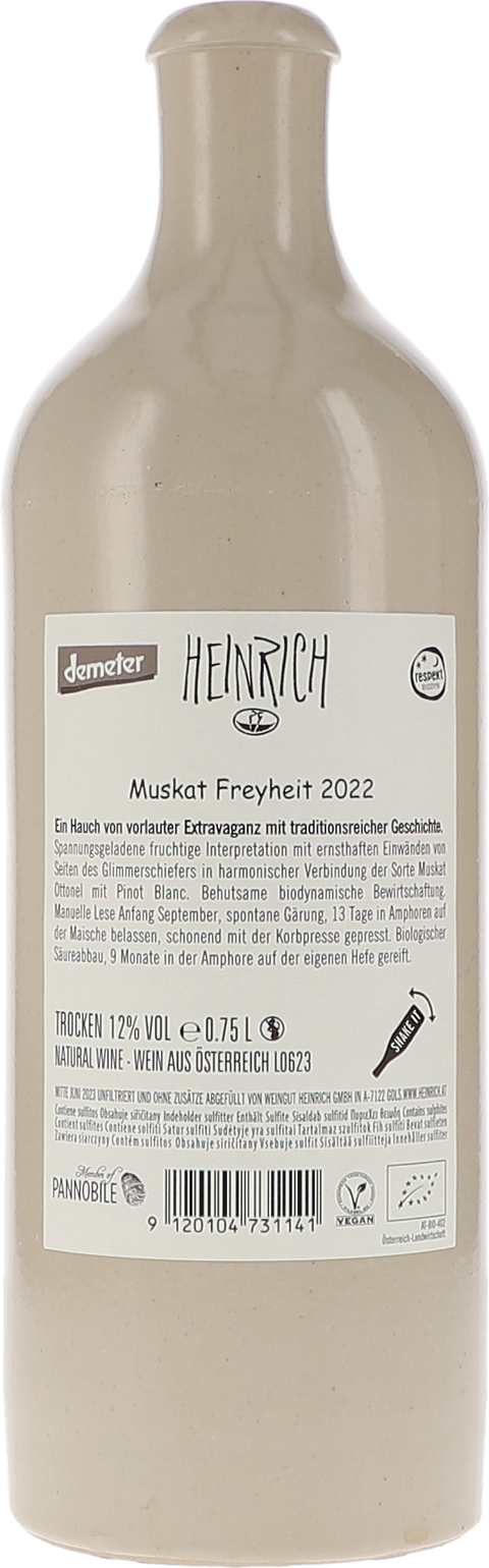 Etikett Heinrich Muscat Freyheit BIO, Orangewein