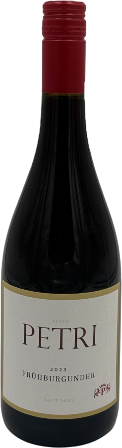 Weinflasche Petri Frühburgunder trocken – Pinot Madeleine, Rotwein aus der Pfalz