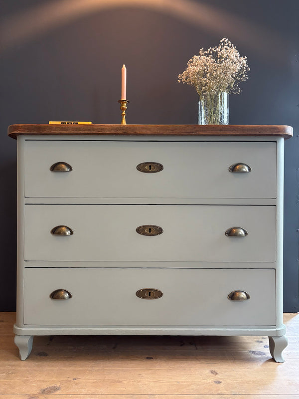 Vintage Massivholz Kommode | Kreidefarbe Pebble Water (graugrün)